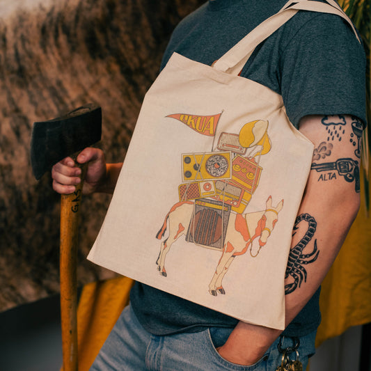 CKUA x Erik M. Grice - Artist Series - Radio Mule Cream Tote- MADE TO ORDER